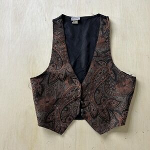 Vintage Prezzia Suit Vest Mens Large Brown Paisley Dress Waistcoat Made USA